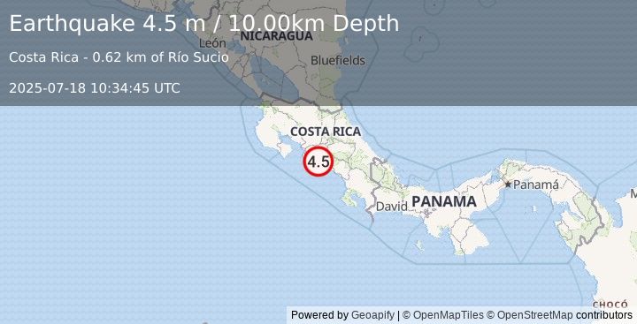 Earthquake COSTA RICA (4.5 m) (2025-07-18 10:34:45 UTC)