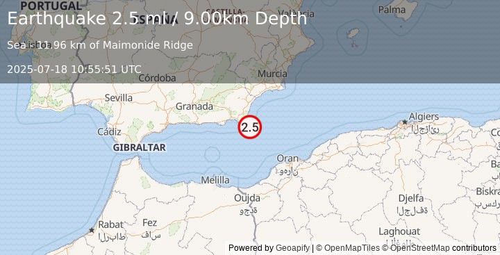 Earthquake WESTERN MEDITERRANEAN SEA (2.5 ml) (2025-07-18 10:55:51 UTC)