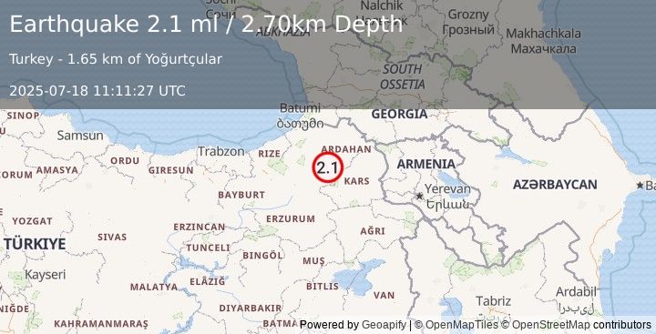 Earthquake EASTERN TURKEY (2.1 ml) (2025-07-18 11:11:27 UTC)