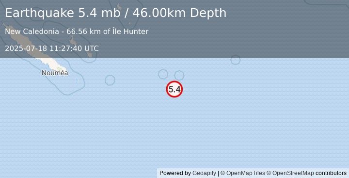 Earthquake SOUTHEAST OF LOYALTY ISLANDS (5.3 mw) (2025-07-18 11:27:33 UTC)