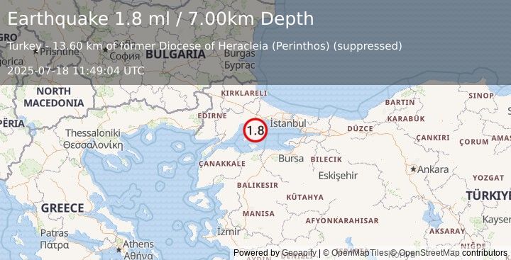 Earthquake WESTERN TURKEY (1.8 ml) (2025-07-18 11:49:04 UTC)