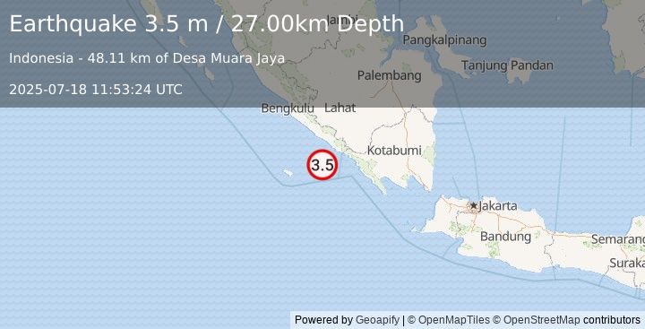 Earthquake SOUTHERN SUMATRA, INDONESIA (3.5 m) (2025-07-18 11:53:24 UTC)