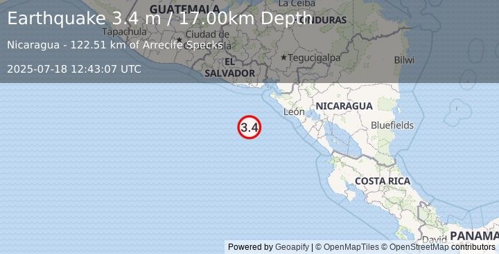 Earthquake OFF COAST OF CENTRAL AMERICA (3.4 m) (2025-07-18 12:43:07 UTC)