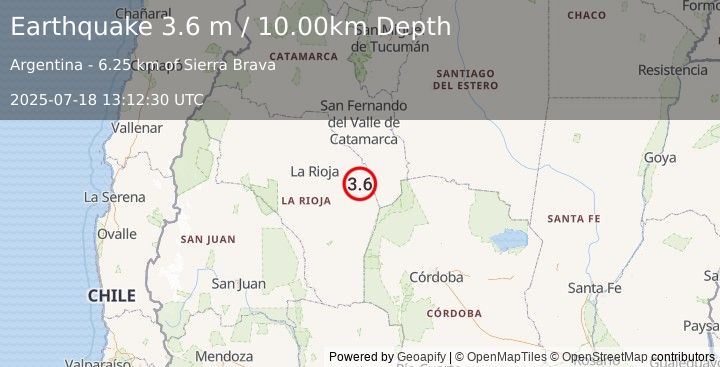 Earthquake LA RIOJA, ARGENTINA (3.6 m) (2025-07-18 13:12:30 UTC)
