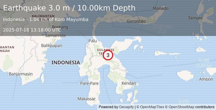 Earthquake SULAWESI, INDONESIA (3.0 m) (2025-07-18 13:18:00 UTC)