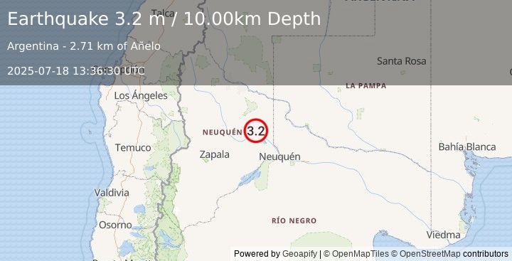 Earthquake NEUQUEN, ARGENTINA (3.2 m) (2025-07-18 13:36:30 UTC)