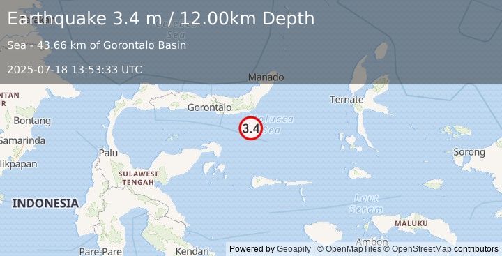 Earthquake MOLUCCA SEA (3.4 m) (2025-07-18 13:53:33 UTC)