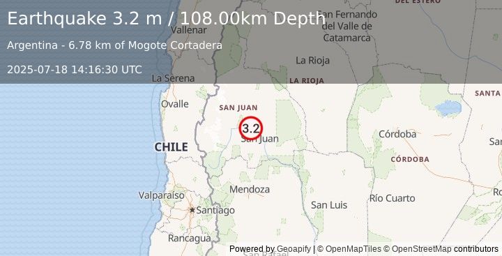 Earthquake SAN JUAN, ARGENTINA (3.2 m) (2025-07-18 14:16:30 UTC)