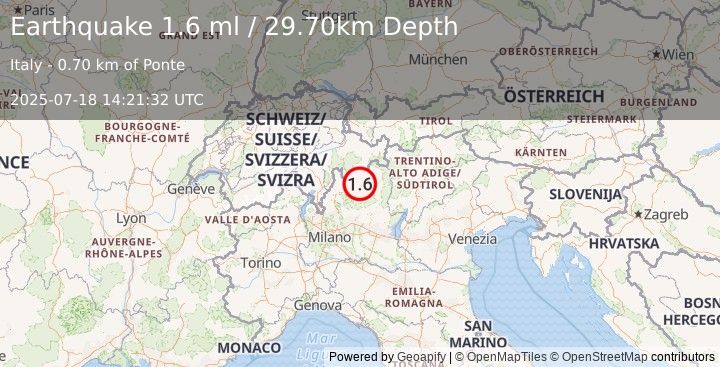 Earthquake NORTHERN ITALY (1.6 ml) (2025-07-18 14:21:32 UTC)