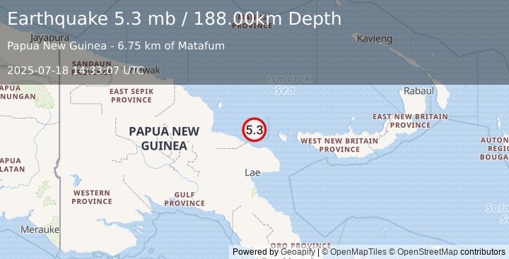 Earthquake EASTERN NEW GUINEA REG., P.N.G. (5.2 mb) (2025-07-18 14:33:08 UTC)
