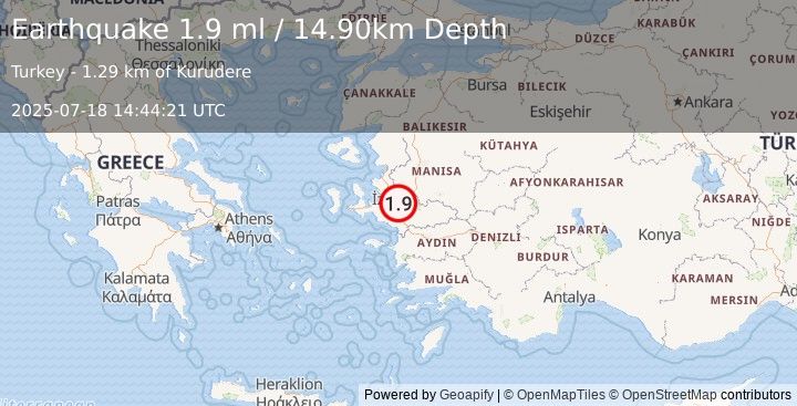 Earthquake WESTERN TURKEY (1.9 ml) (2025-07-18 14:44:21 UTC)
