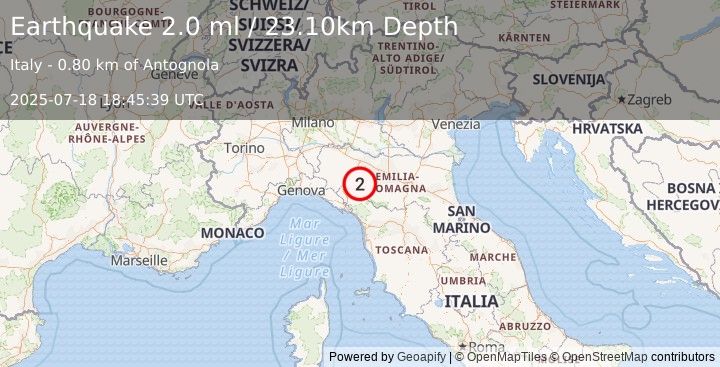 Earthquake NORTHERN ITALY (2.0 ml) (2025-07-18 18:45:39 UTC)