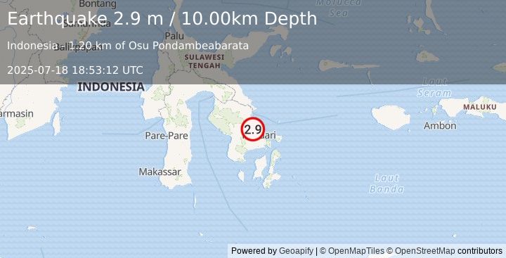 Earthquake SULAWESI, INDONESIA (2.5 m) (2025-07-18 18:52:43 UTC)
