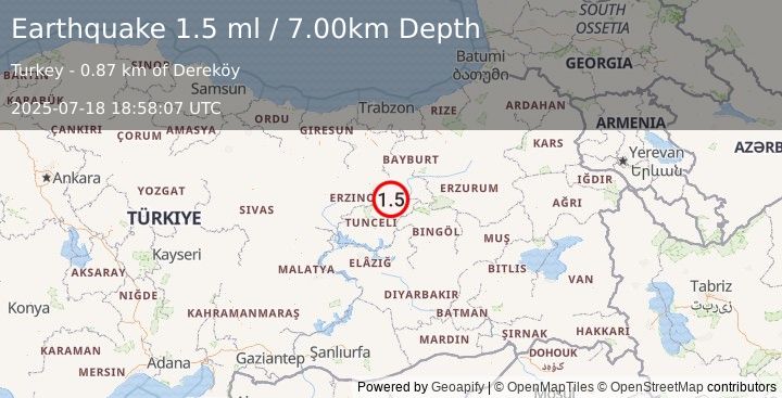 Earthquake EASTERN TURKEY (1.5 ml) (2025-07-18 18:58:07 UTC)