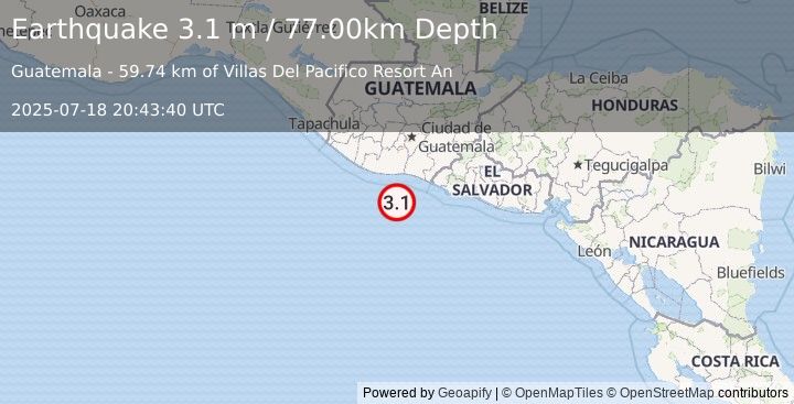 Earthquake OFFSHORE GUATEMALA (3.1 m) (2025-07-18 20:43:40 UTC)
