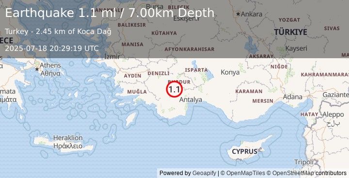 Earthquake WESTERN TURKEY (1.1 ml) (2025-07-18 20:29:19 UTC)