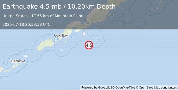 Earthquake SOUTH OF ALASKA (4.3 mw) (2025-07-18 20:54:01 UTC)