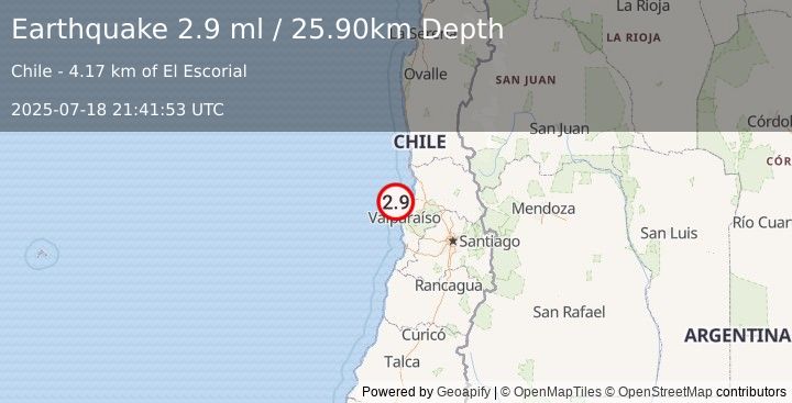 Earthquake OFFSHORE VALPARAISO, CHILE (2.9 ml) (2025-07-18 21:41:53 UTC)