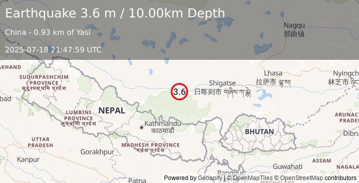 Earthquake WESTERN XIZANG (3.6 m) (2025-07-18 21:47:59 UTC)