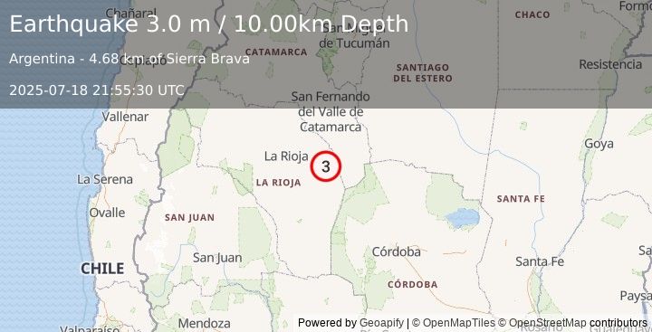 Earthquake LA RIOJA, ARGENTINA (3.0 m) (2025-07-18 21:55:30 UTC)