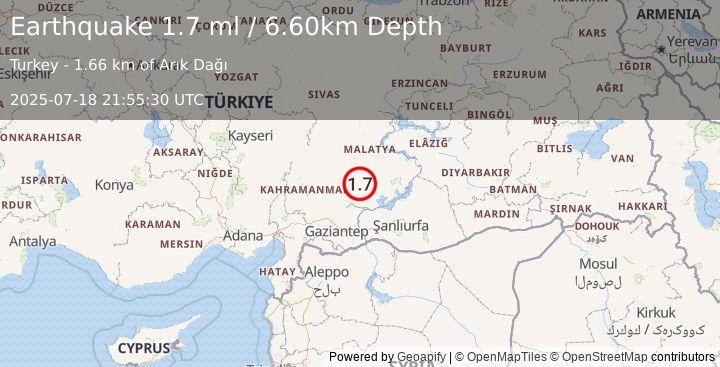 Earthquake CENTRAL TURKEY (1.7 ml) (2025-07-18 21:55:30 UTC)
