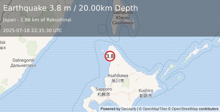 Earthquake HOKKAIDO, JAPAN REGION (3.8 m) (2025-07-18 22:35:30 UTC)