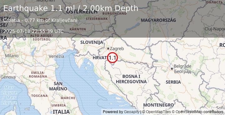 Earthquake CROATIA (1.1 ml) (2025-07-18 22:55:39 UTC)