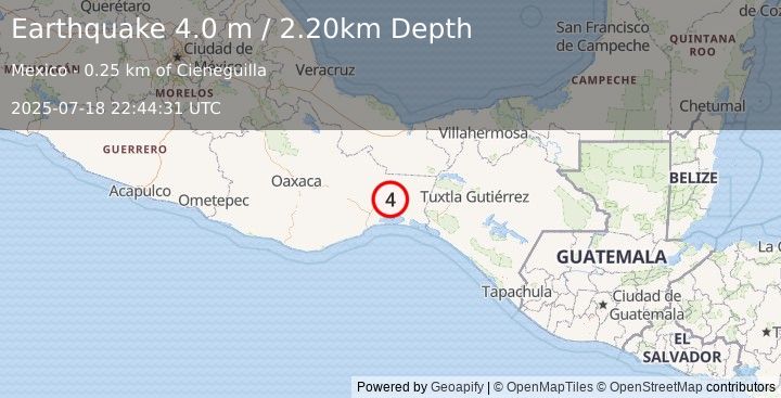 Earthquake OAXACA, MEXICO (4.0 m) (2025-07-18 22:44:31 UTC)