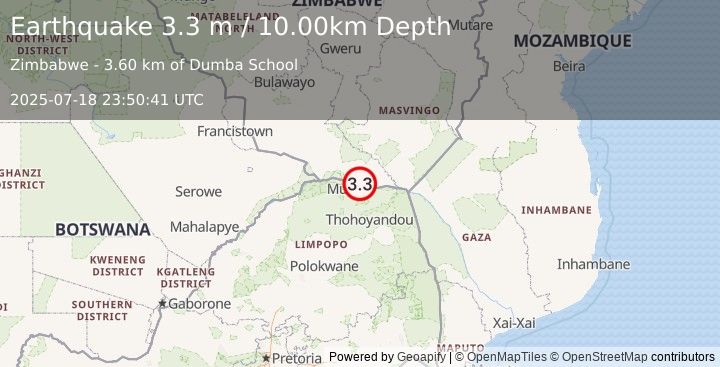Earthquake ZIMBABWE (3.3 m) (2025-07-18 23:50:41 UTC)