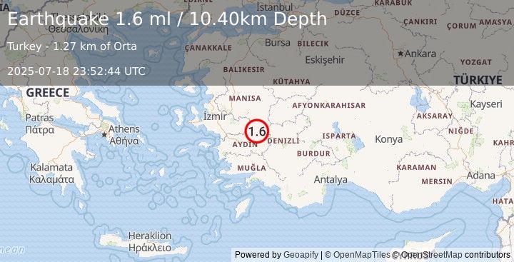 Earthquake WESTERN TURKEY (1.6 ml) (2025-07-18 23:52:44 UTC)