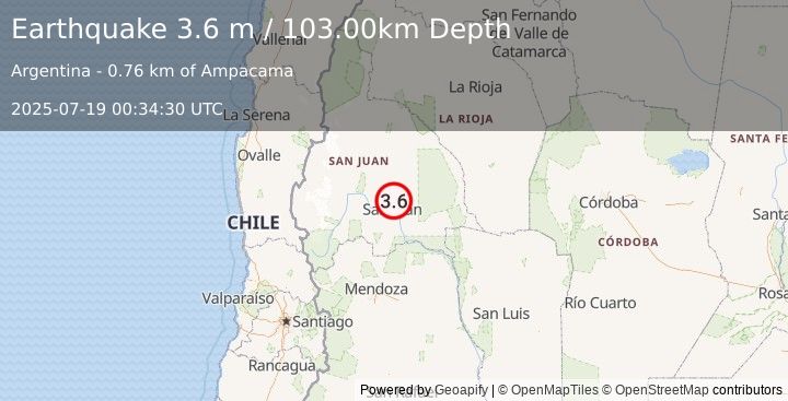 Earthquake SAN JUAN, ARGENTINA (3.6 m) (2025-07-19 00:34:30 UTC)
