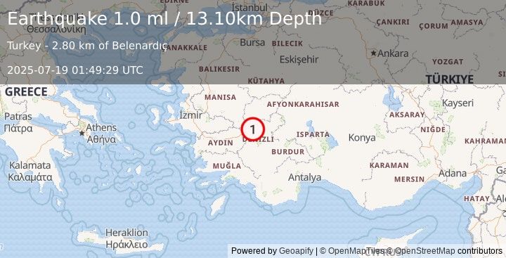 Earthquake WESTERN TURKEY (1.0 ml) (2025-07-19 01:49:29 UTC)