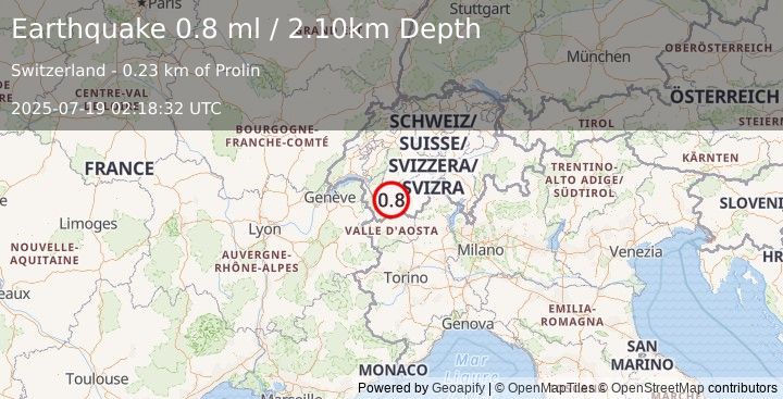 Earthquake SWITZERLAND (0.8 ml) (2025-07-19 02:18:32 UTC)