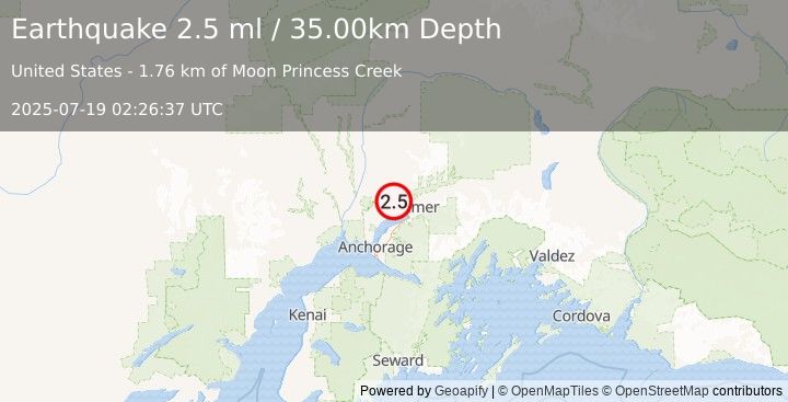 Earthquake SOUTHERN ALASKA (2.5 ml) (2025-07-19 02:26:37 UTC)