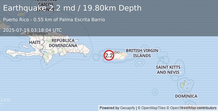 Earthquake PUERTO RICO (2.2 md) (2025-07-19 03:18:04 UTC)