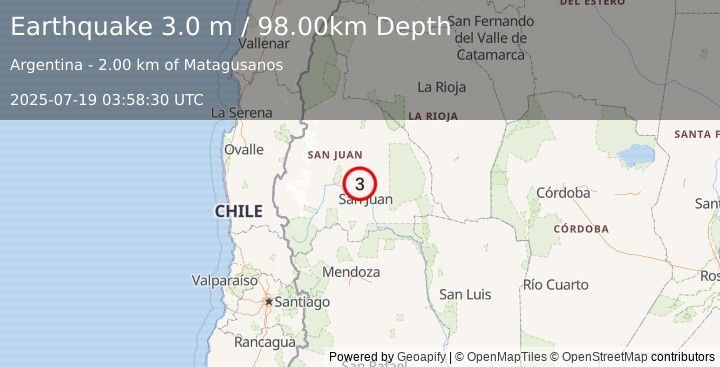Earthquake SAN JUAN, ARGENTINA (3.0 m) (2025-07-19 03:58:30 UTC)