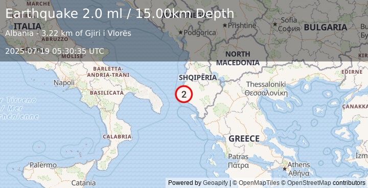 Earthquake ADRIATIC SEA (2.0 ml) (2025-07-19 05:30:35 UTC)