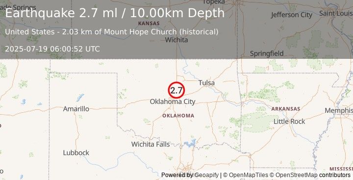 Earthquake OKLAHOMA (2.7 ml) (2025-07-19 06:00:52 UTC)
