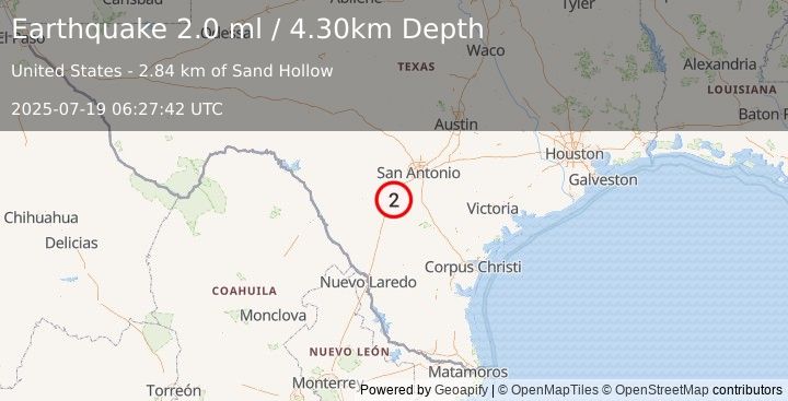 Earthquake SOUTHERN TEXAS (2.0 ml) (2025-07-19 06:27:41 UTC)