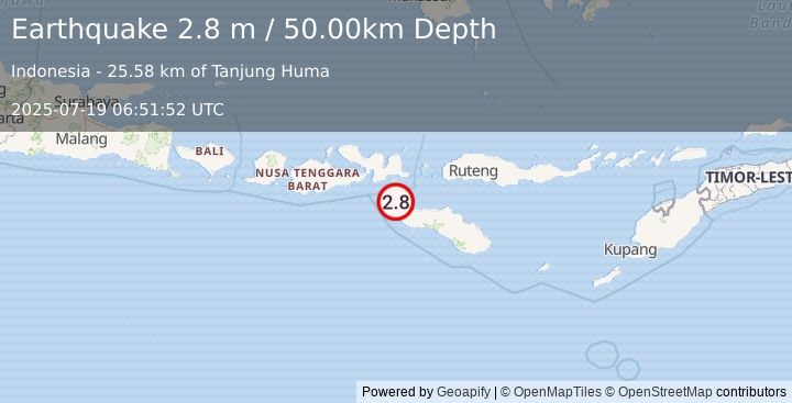 Earthquake SUMBAWA REGION, INDONESIA (2.8 m) (2025-07-19 06:51:52 UTC)