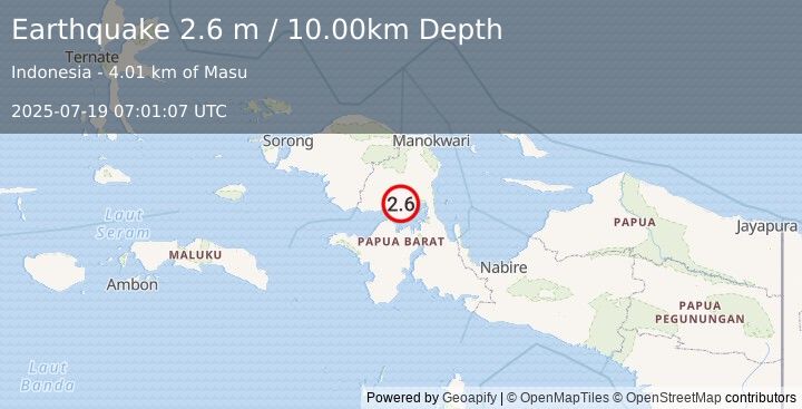 Earthquake PAPUA, INDONESIA (2.6 m) (2025-07-19 07:01:07 UTC)