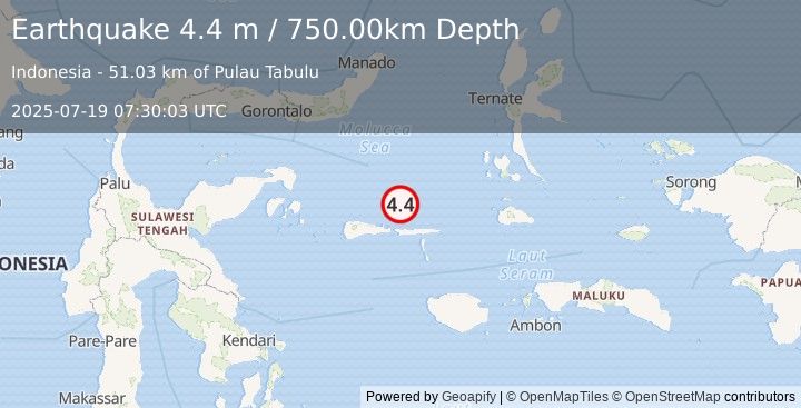 Earthquake KEPULAUAN SULA, INDONESIA (4.4 m) (2025-07-19 07:30:03 UTC)