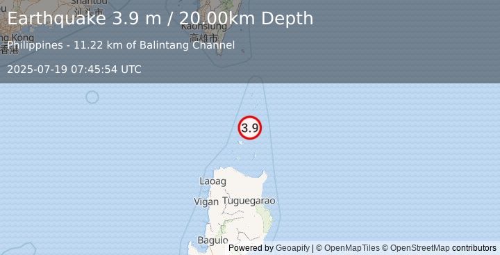 Earthquake BABUYAN ISL REGION, PHILIPPINES (3.9 m) (2025-07-19 07:45:54 UTC)