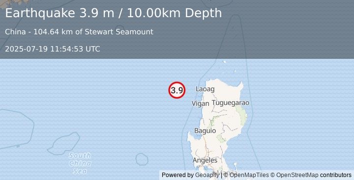 Earthquake PHILIPPINE ISLANDS REGION (3.9 m) (2025-07-19 11:54:53 UTC)