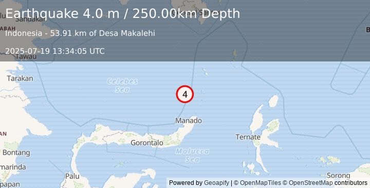 Earthquake CELEBES SEA (4.0 m) (2025-07-19 13:34:05 UTC)