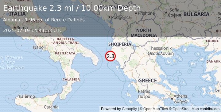 Earthquake ADRIATIC SEA (2.3 ml) (2025-07-19 14:44:53 UTC)