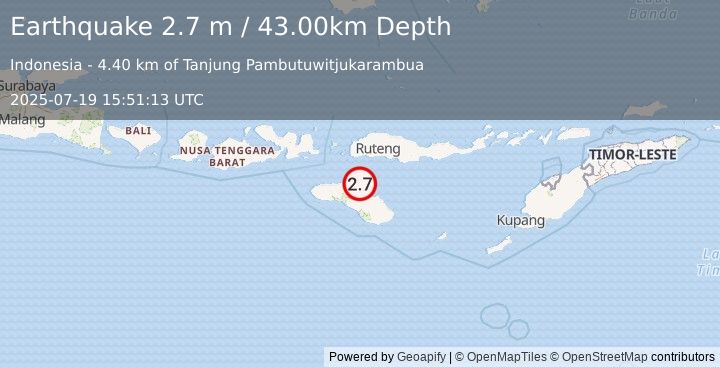 Earthquake SUMBA REGION, INDONESIA (2.7 m) (2025-07-19 15:51:13 UTC)