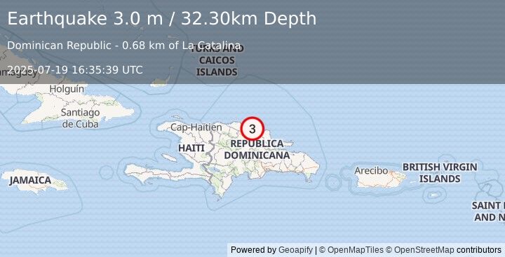 Earthquake DOMINICAN REPUBLIC (3.0 m) (2025-07-19 16:35:39 UTC)