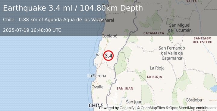 Earthquake ATACAMA, CHILE (3.4 ml) (2025-07-19 16:48:00 UTC)
