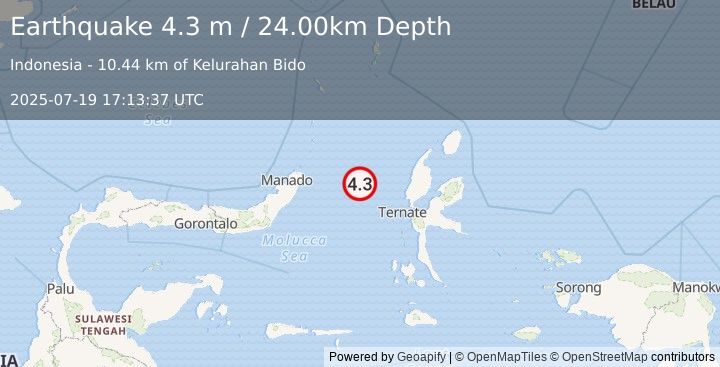 Earthquake MOLUCCA SEA (4.3 m) (2025-07-19 17:13:37 UTC)